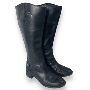 FRANCO SARTO Chipper Black Knee High Side‎ Zip Riding Boots Size 8M SU
